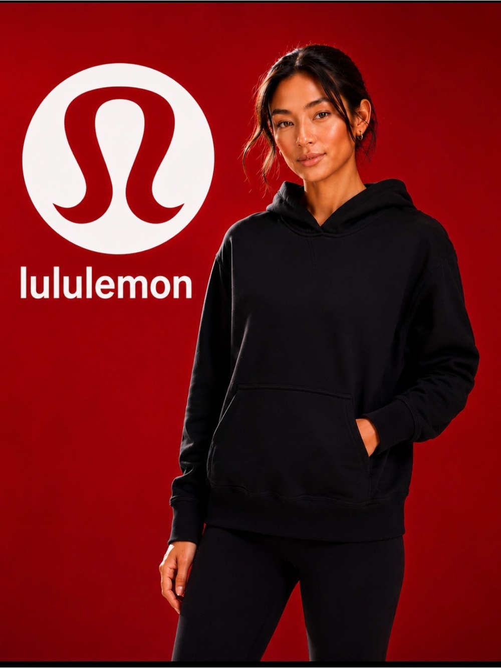 Lululemon Womens 4 Black Pullover Hoodie Front Pouch Kangaroo Pocket Fleece NWOT